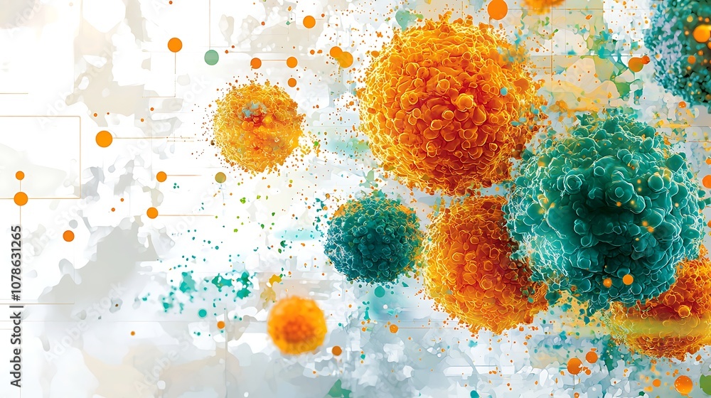Aufkleber vibrant abstract representation of microorganisms with colorful cells and spheres on a soft backgrou