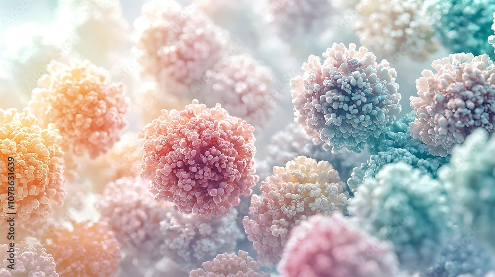 Aufkleber colorful abstract study of microscopic spheres displaying intricate patterns and textures, perfect f