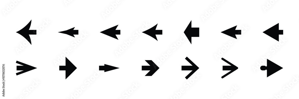 Poster arrows set of black icons. arrow icon. arrow vector collection. arrow. cursor. modern simple arrows.