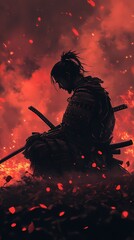 Samurai in a Fiery Landscape