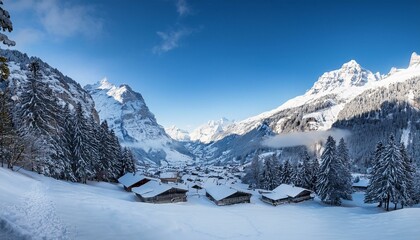 Stunning panoramic view of the Swiss Alps from the top of the Schilthorn mountain in the Jungfrau region of the country