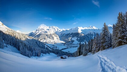 Stunning panoramic view of the Swiss Alps from the top of the Schilthorn mountain in the Jungfrau region of the country