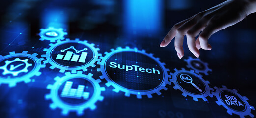 Suptech Regtech Supervisory Regulation technology concept on virtual screen.