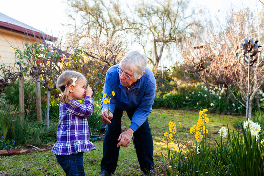 Senior woman with her granddaughter in the garden