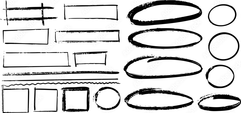 Aufkleber sketch line frames set. collection of hand drawn elements on a transparent background. pointers, ova