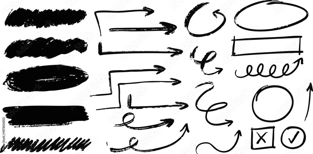 Aufkleber set of hand-drawn arrows, circles and lines. collection of hand drawn arrows on a transparent backgr