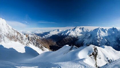 Stunning panoramic view of the Swiss Alps from the top of the Schilthorn mountain in the Jungfrau region of the country