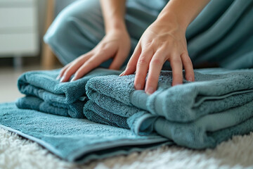 Generative AI Image of Guest Packing Soft Towels in Hotel Room
