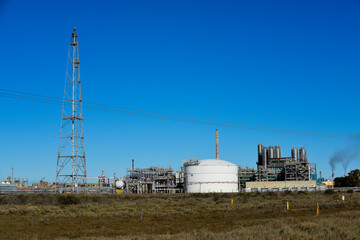 Industrial facilities of the Argentine petrochemical industry, Patagonia, Argentina.