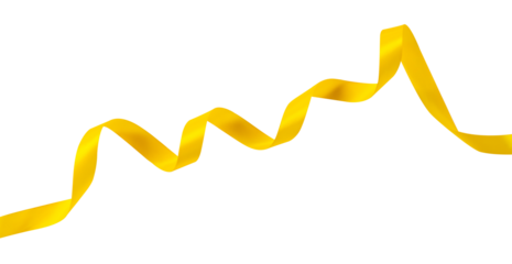 Curly yellow ribbon for party and celebration decoration on white background isolated