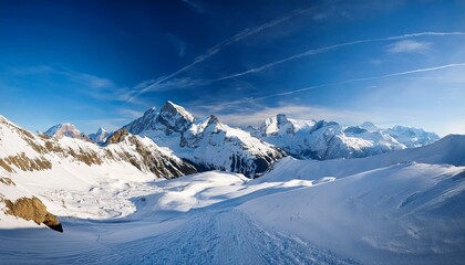 Stunning panoramic view of the Swiss Alps from the top of the Schilthorn mountain in the Jungfrau region of the country