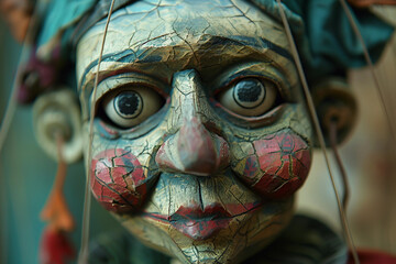 Puppeteer manipulating marionettes in a theater performance generative AI photo