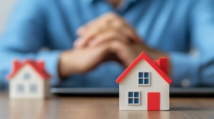 Real Estate Concept House Model on Table with Blurred Person in Background