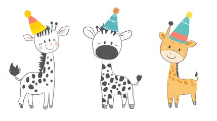 Naklejka premium Cute Animals in Party Hats Illustration