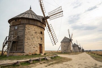 Vintage Mills on White Background: Captivating Rustic Charm and Timeless Craftsmanship in the Heart of Nature
