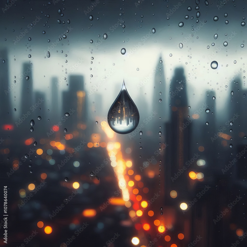 Wall mural raindrop on a window pane a single raindrop clings to a window p