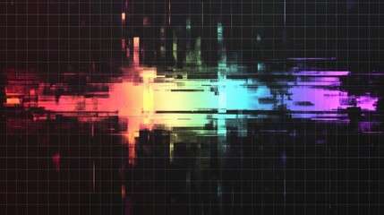 Fototapeta premium A glitchy, abstract background with a rainbow of colors in the center.