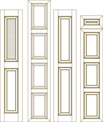 Vector sketch illustration of vintage classic wooden door interior furniture design silhouette drawing