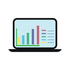 laptop with a diagram on the screen, flat vector illustration on a transparent background