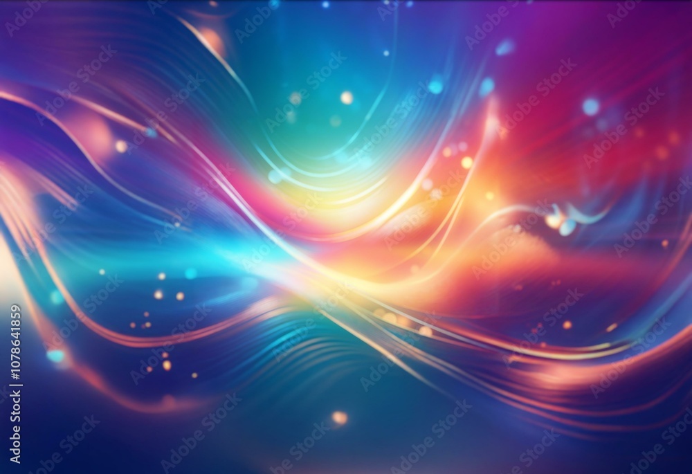 Poster abstract background with glowing blue and orange lines and bokeh lights.