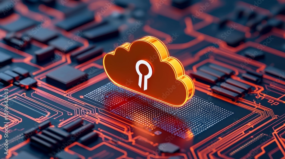 Poster in this image, a cloud shape is formed by data points surrounded by a padlock, representing the conc