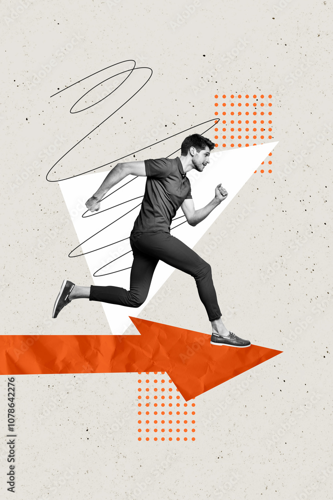 Aufkleber composite trend artwork 3d sketch image photo collage of arrow show direction young guy trader busin