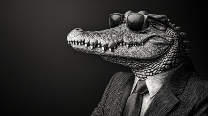Obraz premium Sharp Looking Crocodile in Suit and Sunglasses