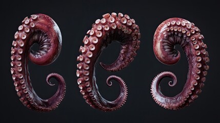 Obraz premium Close-up of three octopus tentacles, showcasing their intricate texture and suction cups.