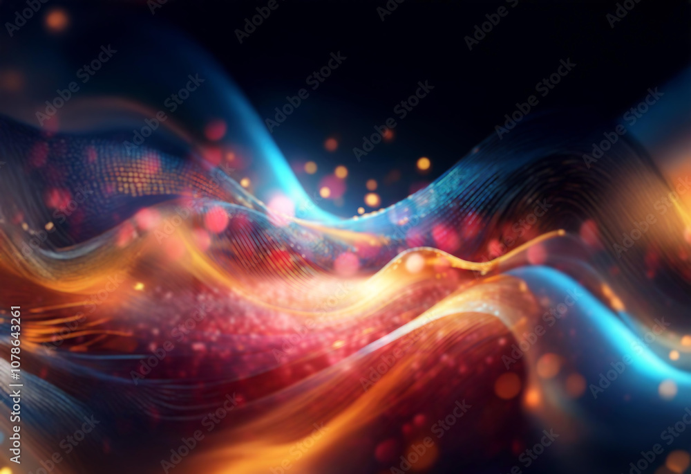 Poster abstract glowing wavy lines with sparkling lights.