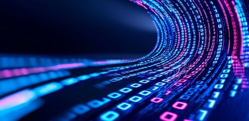 An illustration of a wave-like open source surface derived from data streams from a cyber system. Digital neural networks.