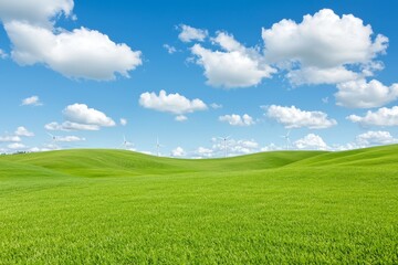 Fototapeta premium An array of wind turbines on Washington's Palouse region is surrounded by wheat fields