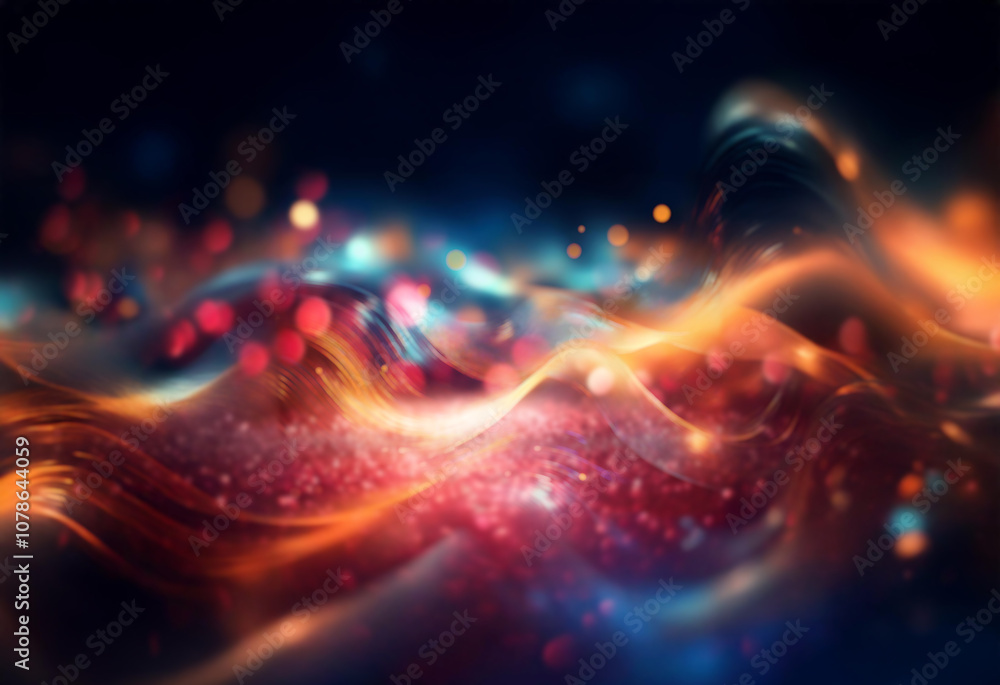 Aufkleber Abstract background with glowing waves and bokeh lights.