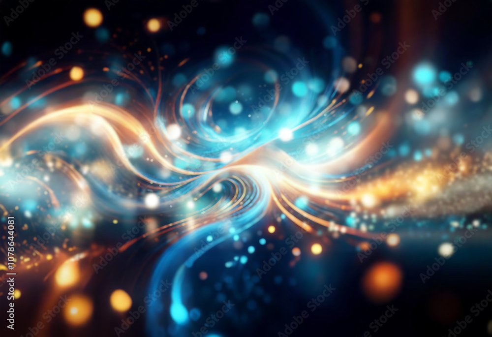 Aufkleber abstract swirl of orange and blue lines with bokeh effect.