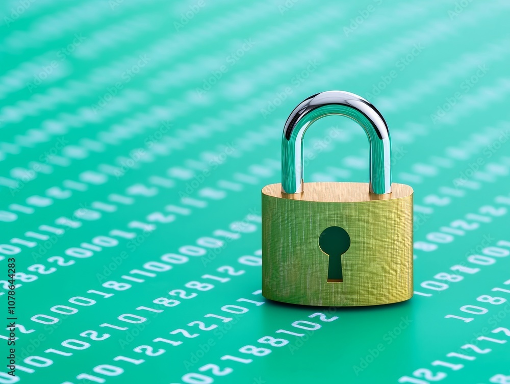 Poster digital padlock against dark background, symbolizing cybersecurity and data security.