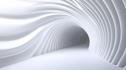 The image shows a white tunnel-like structure with a soft, undulating surface. The tunnel leads to a bright white background.