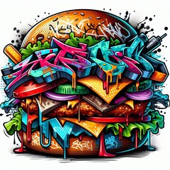 Graffiti Tag Burger A burger depicted in vibrant bold graffiti s