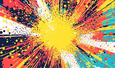 A cartoon explosion with clouds and light beams
