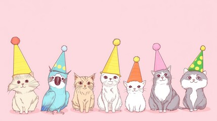 Whimsical Collection of Festive Animals in Party Hats