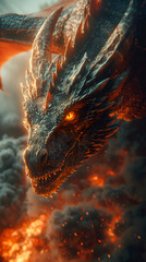 Fierce Dragon in Fiery Background