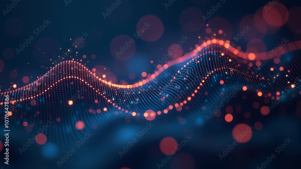 Poster abstract digital wave with glowing particles in motion