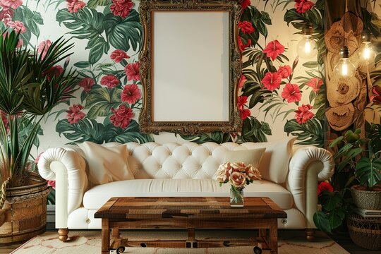 Mock up poster frame in room, kids room,3d rendering