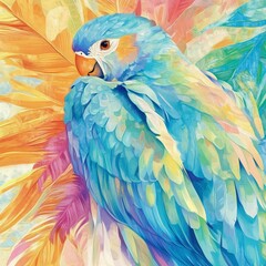 Obraz premium Vibrant Parrot in Watercolor Art – Exquisite Colorful Feather Design for Decor