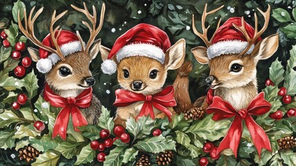 Adorable Animals in Santa Hats with Reindeer Antlers