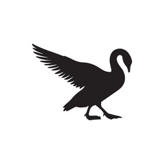 Obraz premium goose isolated on white, Black silhouette of goose. Isolated image of farm bird. Domestic amimal icon. Isolated image