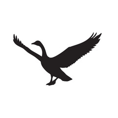 goose isolated on white, Black silhouette of goose. Isolated image of farm bird. Domestic amimal icon. Isolated image