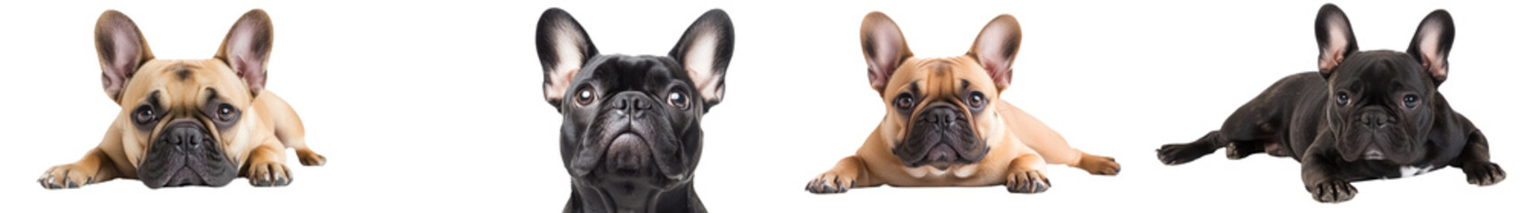 Adorable young French Bulldog puppy lying on a white studio background looking alert and curious The small furry canine with a friendly playful expression is a perfect companion animal portrait