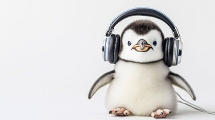 Fototapeta premium Adorable Baby Penguin with Headphones