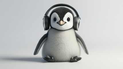 Fototapeta premium Adorable Baby Penguin with Headphones