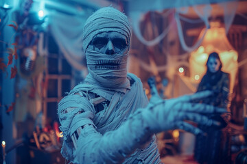 Masquerade halloween celebrations in costumes generative AI