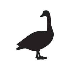 goose isolated on white, Black silhouette of goose. Isolated image of farm bird. Domestic amimal icon. Isolated image